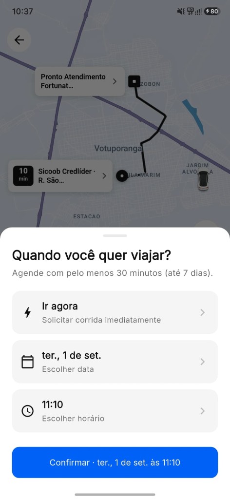 Tela de agendamento perguntando quando você quer viajar